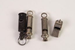 VINTAGE EBONY PEA WHISTLE, stamped N.S.R. to the body and having metal split ring 2 7/8in (7.3cm)