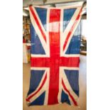 LARGE UNION JACK FLAG OF STITCHED RED, WHITE AND BLUE COTTON FABRIC with rope and toggle tie to