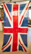 LARGE UNION JACK FLAG OF STITCHED RED, WHITE AND BLUE COTTON FABRIC with rope and toggle tie to