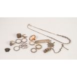 * SELECTION OF SILVER JEWELLERY to include a small cameo brooch, a box link necklace with plaited