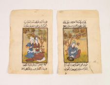 PAIR OF SMALL EARLY 20th CENTURY INDO-PERSIAN, HANDPAINTED IN WATERCOLOUR AND DETAILED IN GILT, THIN