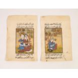 PAIR OF SMALL EARLY 20th CENTURY INDO-PERSIAN, HANDPAINTED IN WATERCOLOUR AND DETAILED IN GILT, THIN