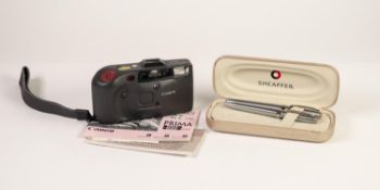 PAIR OF SHEAFFER FOUNTAIN AND BALLPOINT PENS, also a CANON SURE SHOT ACE roll film camera, with