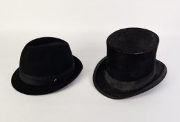 LADY'S CONTINENTAL BLACK FELT TRILBY HAT; a TOP HAT (as found) and 8 other mens and ladies HATS