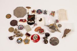 SELECTION OF MAINLY CIVILIAN BADGES AND MEDALLIONS, VARIOUS, includes Basic Parachute wings,