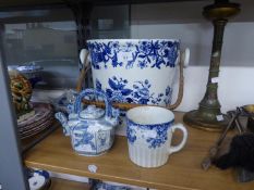 A LATE VICTORIAN COPELAND POTTERY TOILET SET, PAIL ONLY WITH WICKER BOUND HANDLE (LID ABSENT AND