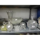 MOULDED GLASSWARES VARIOUS, TO INCLUDE; A LARGE 'BEYER' VASE AND MATCHING PEDESTAL FRUIT BOWL,