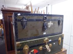 A METAL AND METAL BOUND CABIN TRUNK