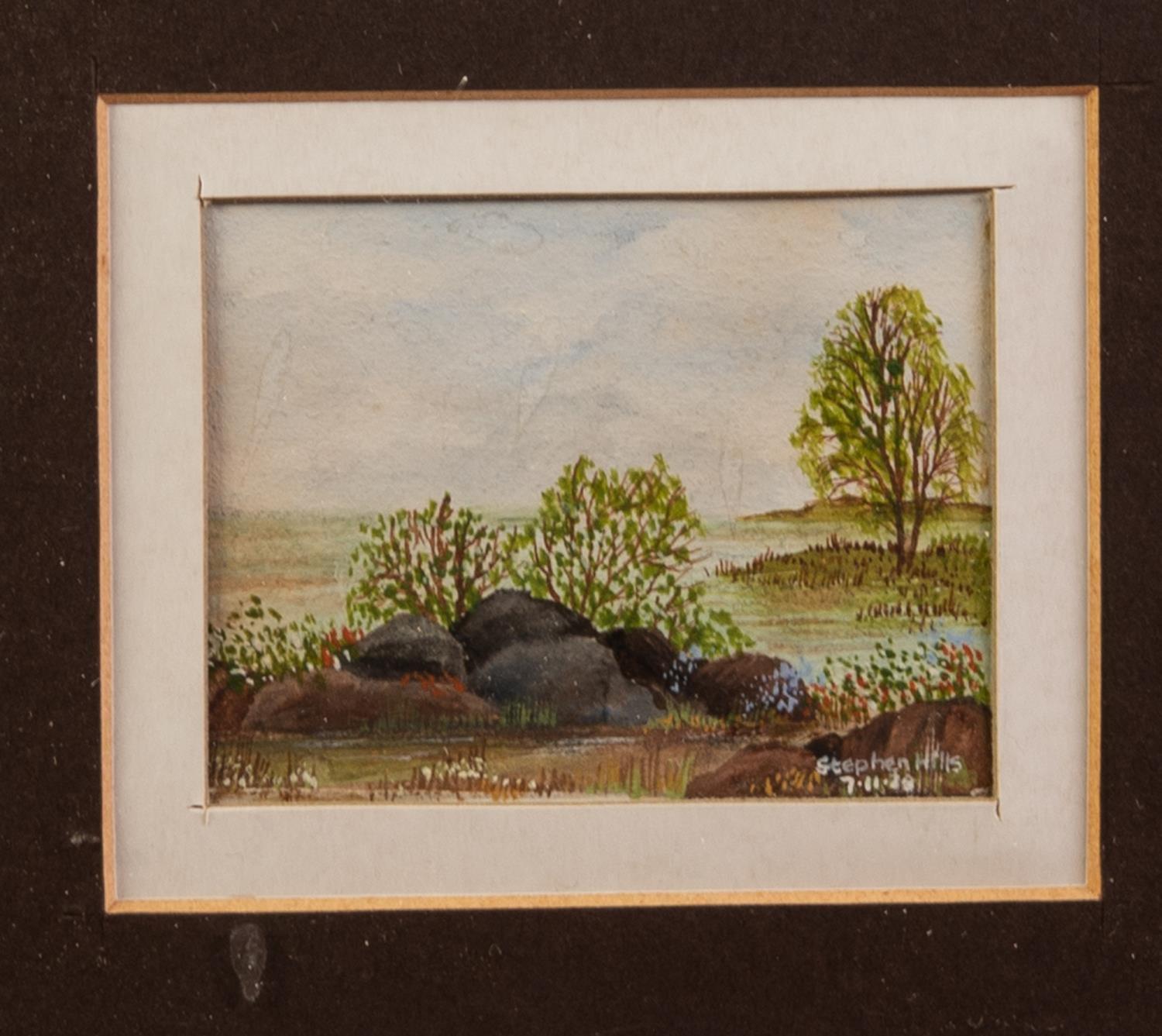 STEPHEN HILLS (TWENTIETH/ TWENTY FIRST CENTURY) FIVE SMALL WATERCOLOUR DRAWINGS Rural scenes Four