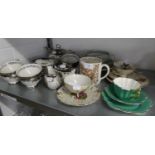 GK BAVARIAN PORCELAIN TEA SERVICE FOR SIX PERSONS, 15 PIECES, WITH PRINTED SCENES OF COURTIER AND