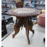 MIDDLE EASTERN TEAK WOOD OCTAGONAL COFFEE TABLE WITH CARVED AND PIERCED BROAD BORDER, ON REMOVABLE