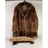 LADIES 3/4 LENGTH PALE MUSQUASH FUR COAT, together with a PASTEL MINK TIE and a BROWN MINK TIE in