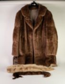 LADIES 3/4 LENGTH PALE MUSQUASH FUR COAT, together with a PASTEL MINK TIE and a BROWN MINK TIE in