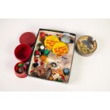 FRENCH CHILD'S DRUM SHAPED METAL MUSICAL BOX, with top mounted handle to operate movement,