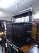 AN OAK DRESSER SIDEBOARD WITH RAISED SHELF BACK  (SPLIT TO TOP)