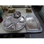 LUNDTOFTE, DANISH, STYLISH STAINLESS STEEL LAZY SUSAN HORS D?OUVRES STAND WITH REMOVABLE CENTRAL
