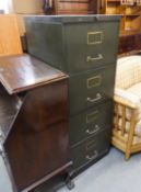 RONEO VINTAGE DARK GREEN ENAMELLED FOUR DRAWER FILING CABINET WITH BRASS HANDLES AND LABEL