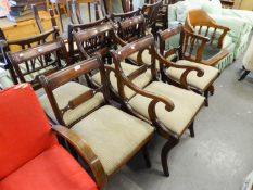 SET OF SIX (4+2) REGENCY STYLE MAHOGANY BAR BACK DINING CHAIRS, INCLUDING A PAIR OF CARVER