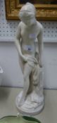 WHITE PLASTER NUDE FEMALE FIGURE BATHING, 17in (43.1cm) high (head detached)