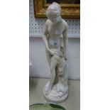 WHITE PLASTER NUDE FEMALE FIGURE BATHING, 17in (43.1cm) high (head detached)