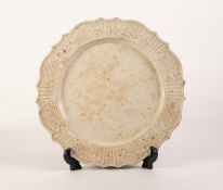 A GOOD MID EIGHTEENTH CENTURY STAFFORDSHIRE SALT-GLAZED PLATE, the border moulded with alternate