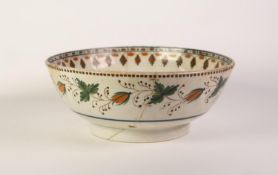 A CIRCA 1800 STAFFORDSHIRE EARTHENWARE BOWL, decorated in underglaze colours of Pratt type with hops