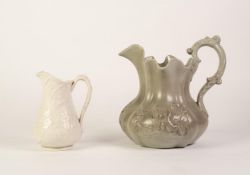 A VICTORIAN STAFFORDSHIRE MOULDED GREY POTTERY JUG, in relief with two opposing Bacchanalian