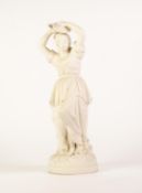 NINETEENTH CENTURY PARIAN CLASSICAL FEMALE FIGURE modelled playing cymbals above her head on a