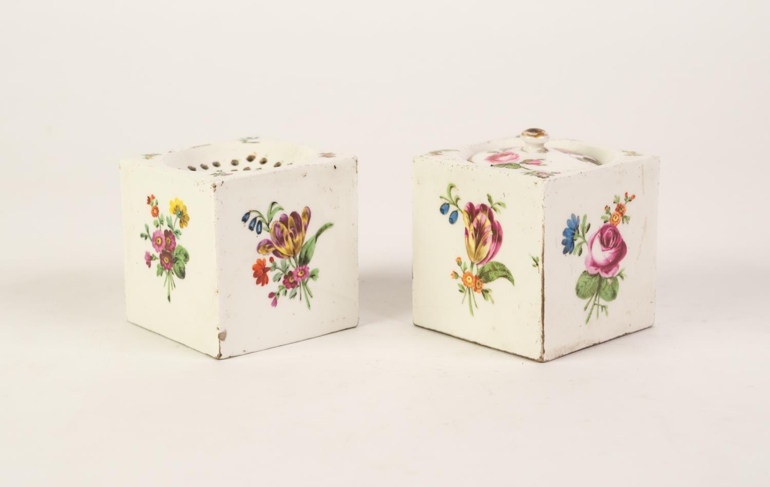 TWO MATCHING EARLY 19th CENTURY FRENCH PORCELAIN SQUARE, BOX SHAPED WRITING REQUISITES, of inkwell - Image 2 of 4