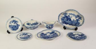 A POST 1891 RIDGWAYS POTTERY 19 PIECE PART MINIATURE FACTORY SAMPLE DINNER SERVICE, transfer printed