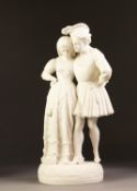 WHITE PARIAN GROUP OF ROMEO AND JULIETTE, on a circular base, 14 ¾? (37.4cm) high, unmarked C/R- her