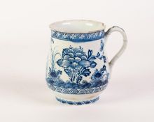 CIRCA 1755-60 BOW PORCELAIN BALUSTER SHAPE MUG with scroll heart terminating handle, painted in