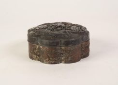 JAPANESE MEIJI PERIOD LEAD CONTENT WHITE METAL 'BRONZED' OCTALOBATE SHALLOW BOX with cover, the