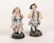 PAIR OF NINETEENTH CENTURY CONTINENTAL FIGURES OF A COURTIER AND HIS COMPANION,