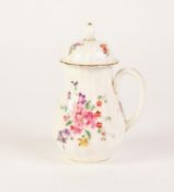 A PRE-WAR ROYAL WORCESTER PORCELAIN SMALL COFFEE POT, of fluted pear shape enamelled with floral