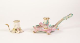 A LATE NINETEENTH/EARLY TWENTIETH CENTURY DRESDEN PORCELAIN NEO-ROCOCO STYLE CHAMBER STICK, shell