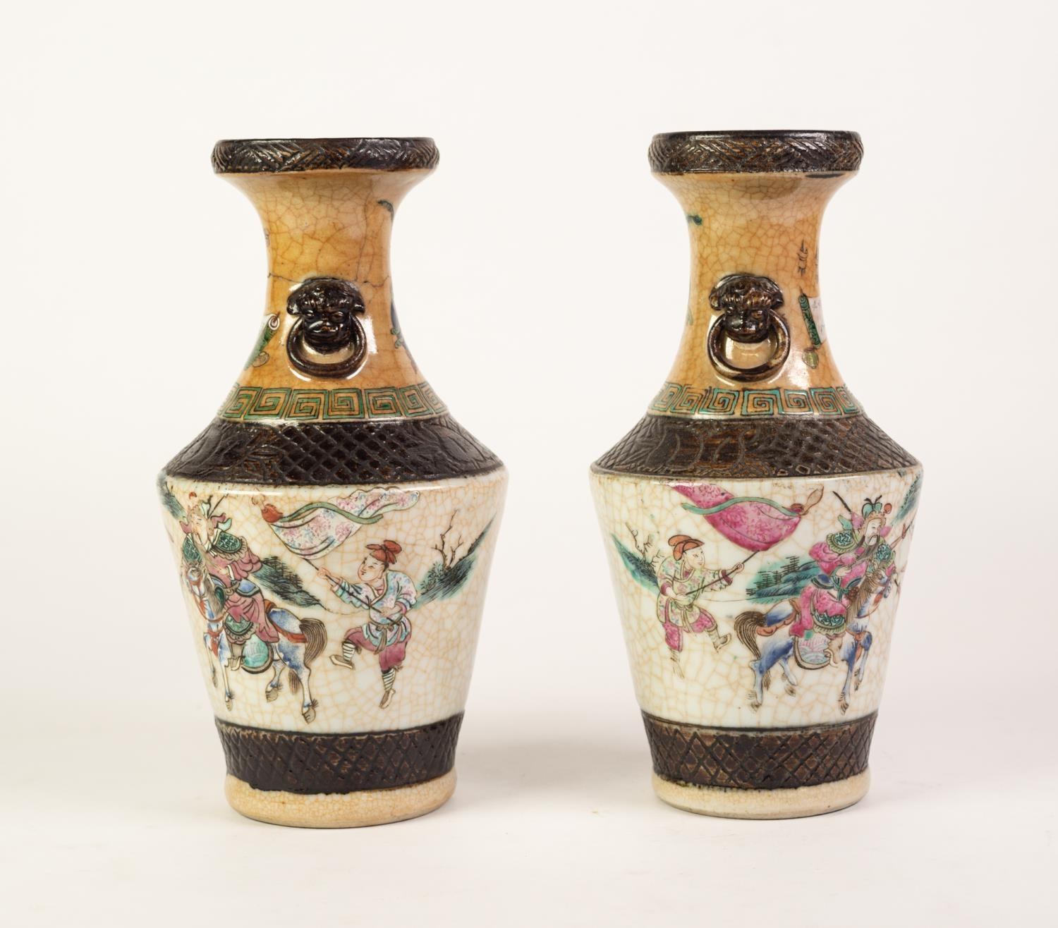 A PAIR OF NINETEENTH CENTURY CHINESE PORCELLANEOUS CRACKED-WARE ARCHAISTIC STYLE VASES, the tapering - Image 2 of 4