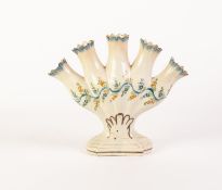 A CIRCA 1800 STAFFORDSHIRE PEARLWARE QUINTAL VASE, painted in Pratt type enamels with a floriated