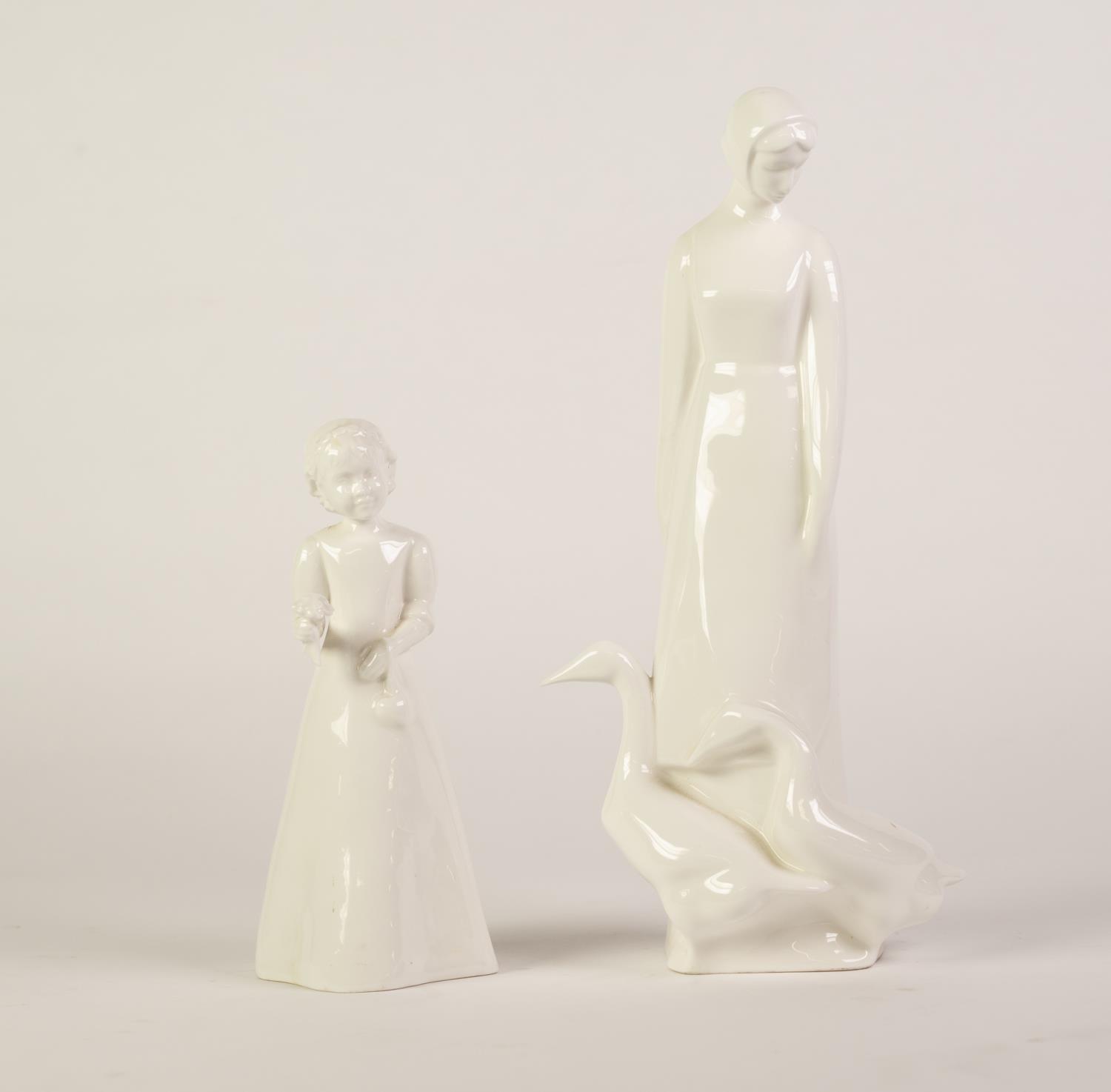 ROYAL DOULTON IMAGES SERIES WHITE CHINA GROUP Goose Girl, moulded by A Mislonkowski circa 1996, 11in