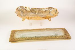 STYLISH MODERN GILT AND WHITE METAL SERVING DISH, of oblong form with wavy rim and pierced scroll