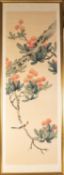 A SET OF THREE TWENTIETH CENTURY CHINESE WATERCOLOURS ON SILK VERTICAL WALL HANGINGS, each