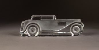 DAUM, FRANCE, MODERN CLEAR AND FROSTED GLASS HALF MODEL of a 1930s two door saloon car, etched
