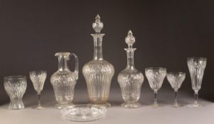 TWENTY TWO PIECE EDWARDIAN CUT GLASS PART TABLE SERVICE OF DRINKING GLASSES IN FIVE DIFFERENT SIZES,