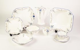 TWENTY NINE PIECE SHELLEY BLUE IRIS PATTERN CHINA PART TEA SET AND DESSERT SET, both originally