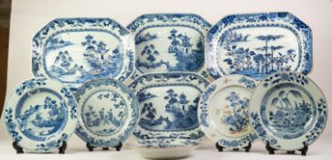 PAIR OF EARLY 19th CENTURY CHINESE NANKING BLUE AND WHITE PORCELAIN WILLOW PATTERN VARIANT CANTED-