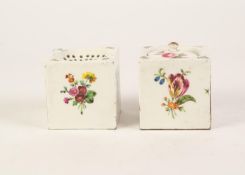TWO MATCHING EARLY 19th CENTURY FRENCH PORCELAIN SQUARE, BOX SHAPED WRITING REQUISITES, of inkwell