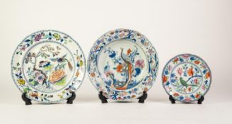 THREE NINETEENTH CENTURY STAFFORDSHIRE STONE CHINA PLATES, COMPRISING; A SOUP DISH marked 'Patent
