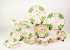 AN EDWARDIAN AND LATER MINTON'S BONE CHINA 'GREEN COCKATRICE' PATTERN DINNER AND TEA SERVICE,