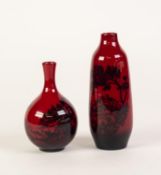 TWO SMALL ROYAL DOULTON FLAMBE WARE POTTERY VASES, both silhouette printed with buildings in