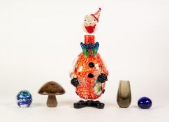 MURANO COLOURED GLASS CLOWN PATTERN DECANTER AND STOPPER, 14? (35.5cm) high, together with a